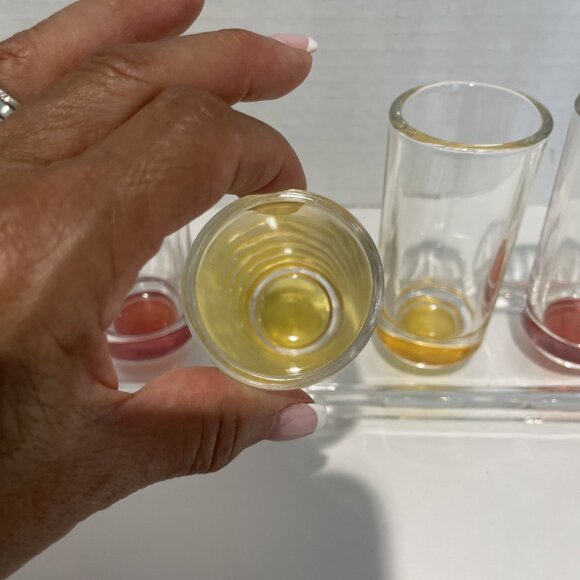 Vintage Art Deco Pastel Shot Glasses Cordial Barwear Clear Fitted Display Heavy - Picture 7 of 13